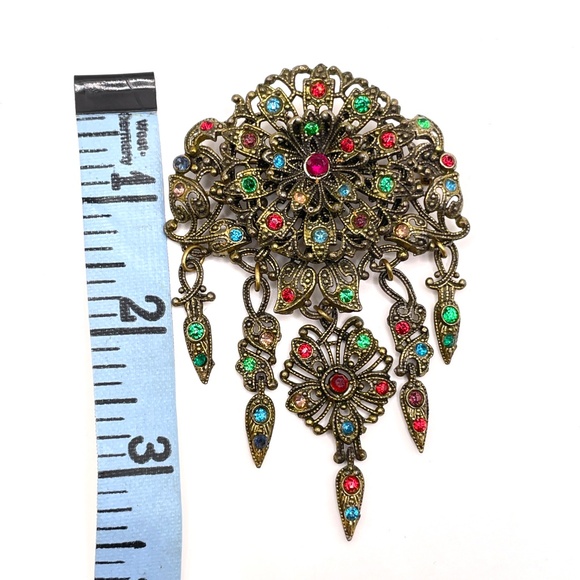 Vintage Czech? Filigree Multi Color Crystal Pin Brooch - Picture 10 of 14